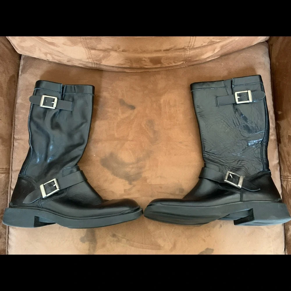 Donald J. Pliner Black Leather Square-Toe Buckle Boots